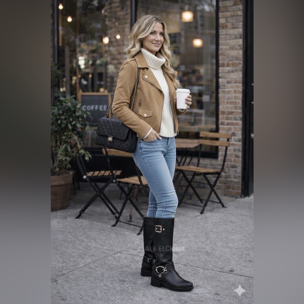 Michael Kors Crosby Moto Boots Black Leather Biker Women’s Boots Size 10M NWB - Picture 3 of 11